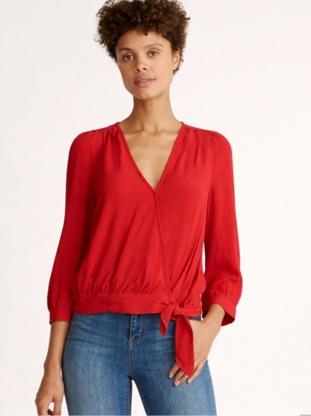 Madewell V neck wrap side tie long sleeve top